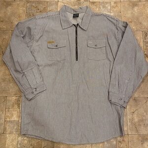 PRSN BLU Shirt Mens 2XL Hickory Stripe 1/2 Zip Work Shirt USA Prison Blues